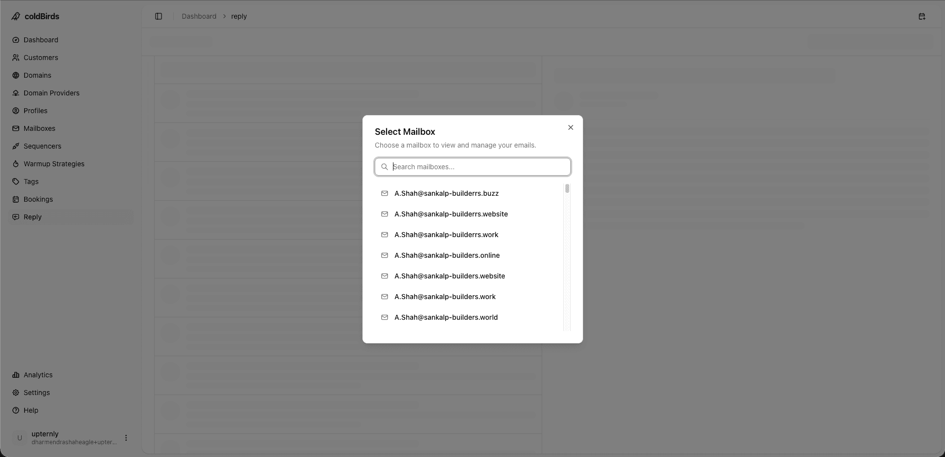 Unified reply management view in coldBirds — aggregating responses from all mailboxes and clients into a single inbox with tagging, routing, and meeting booking integration